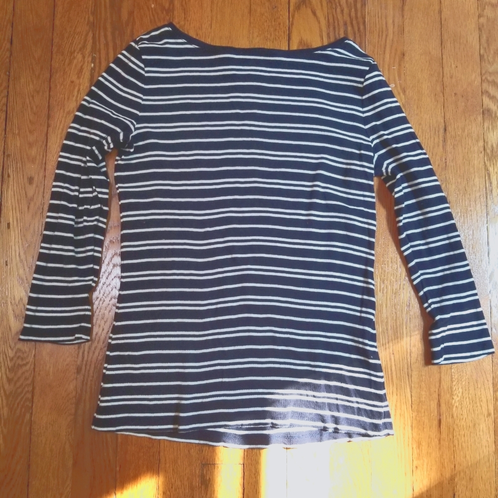 Talbots Navy & White Striped 3/4 Sleeve Top XS